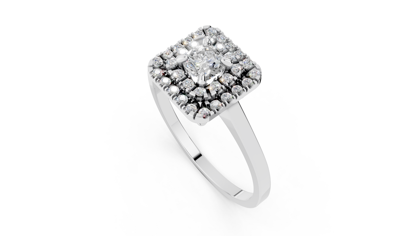 0.34 GIA Certified Natural Diamond Stacked Square Halo Ring