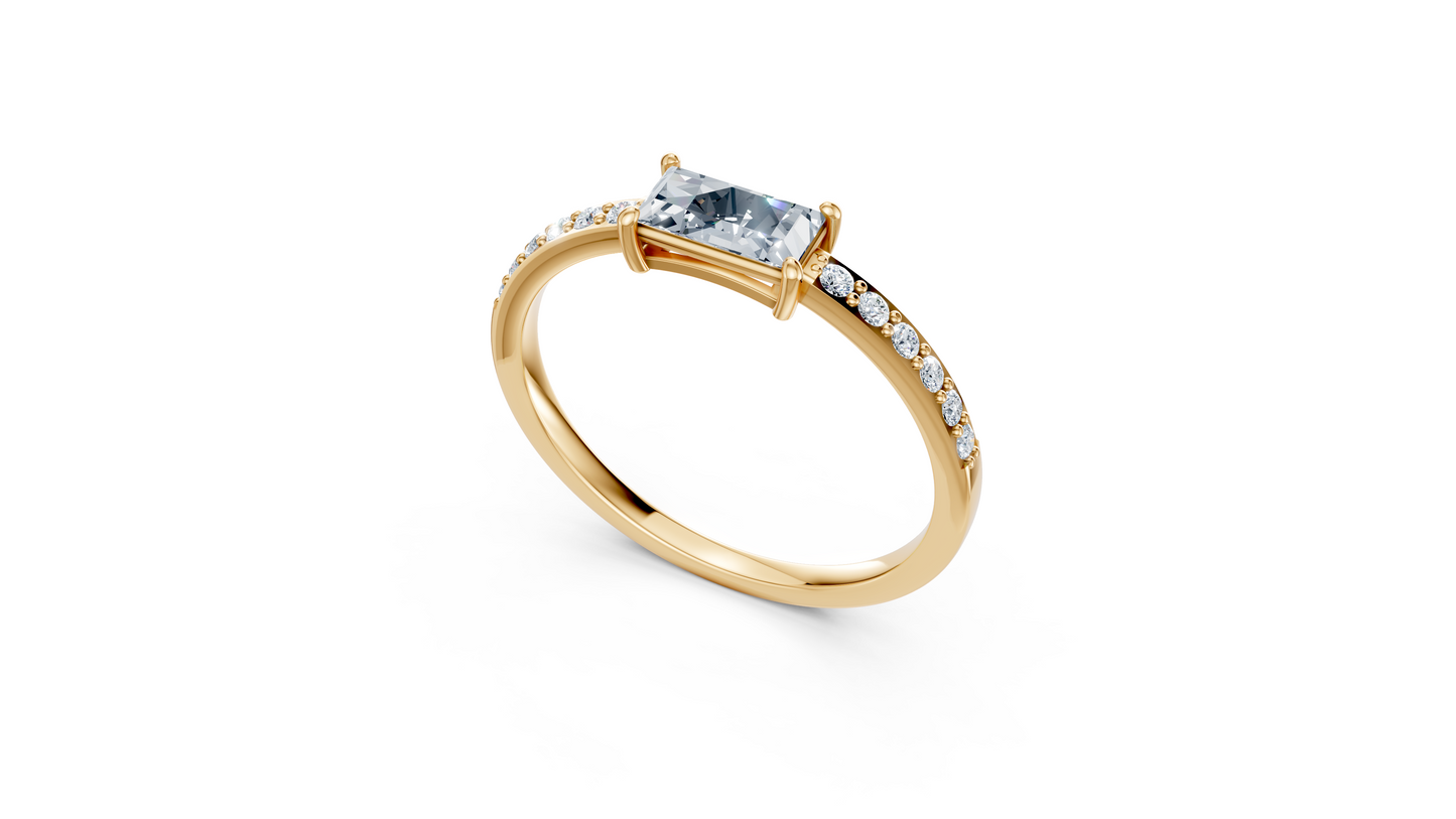 Inel de logodnă cu diamant baguette de 0,42 ct